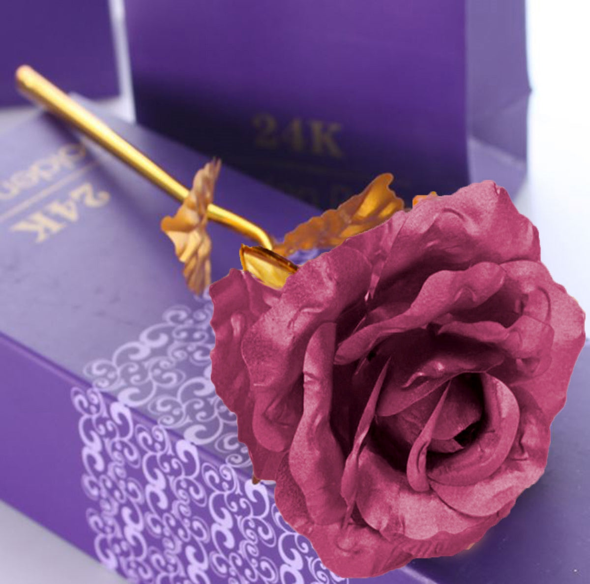 Auksinė Rožė Dovana Violetinė – Amžina Gėlių Puokštė - gaukdaugiau.lt