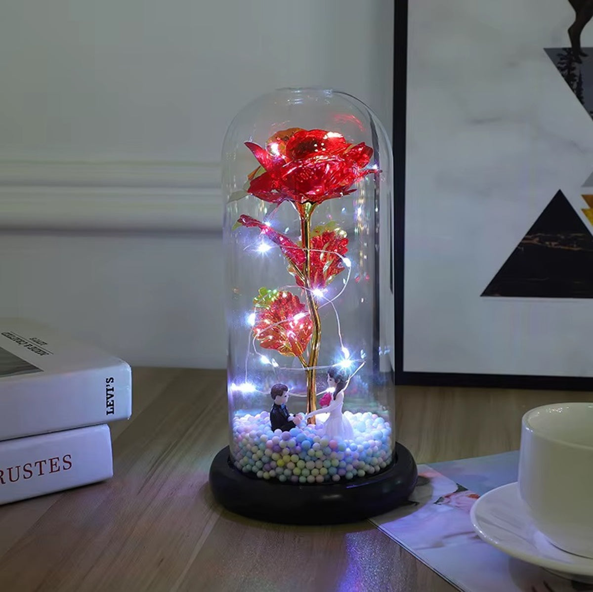 Amžina Rožė Stiklo LED Figūrose su Dovanų Pakuote - gaukdaugiau.lt