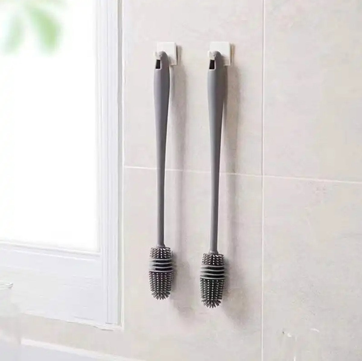 SILIKONINIS ŠEPETĖLIS SKALBIMUI BUTELIS 27CM PILKAS - gaukdaugiau.lt