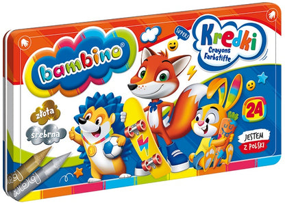 BAMBINO kreidelės metalinėje dėžutėje 24 spalvos - gaukdaugiau.lt