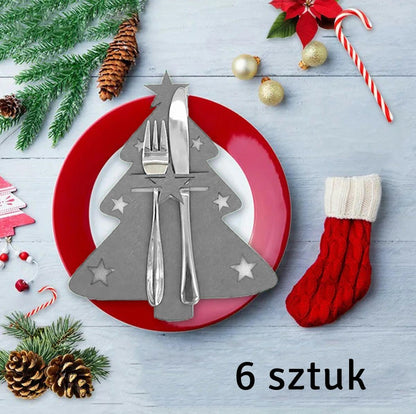 Kišenės Stalo Įrankiams 6VNT. Kalėdų Eglutė Pilka - gaukdaugiau.lt