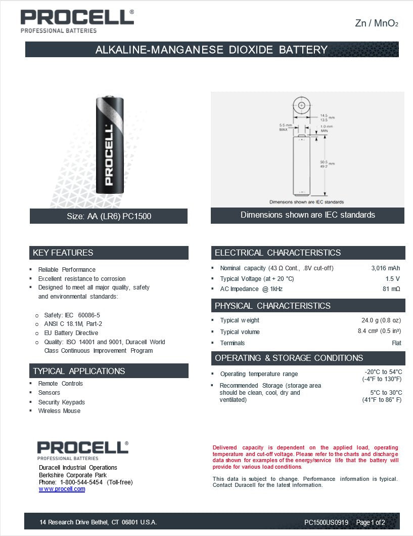 Baterijos Duracell Procell LR6 AA