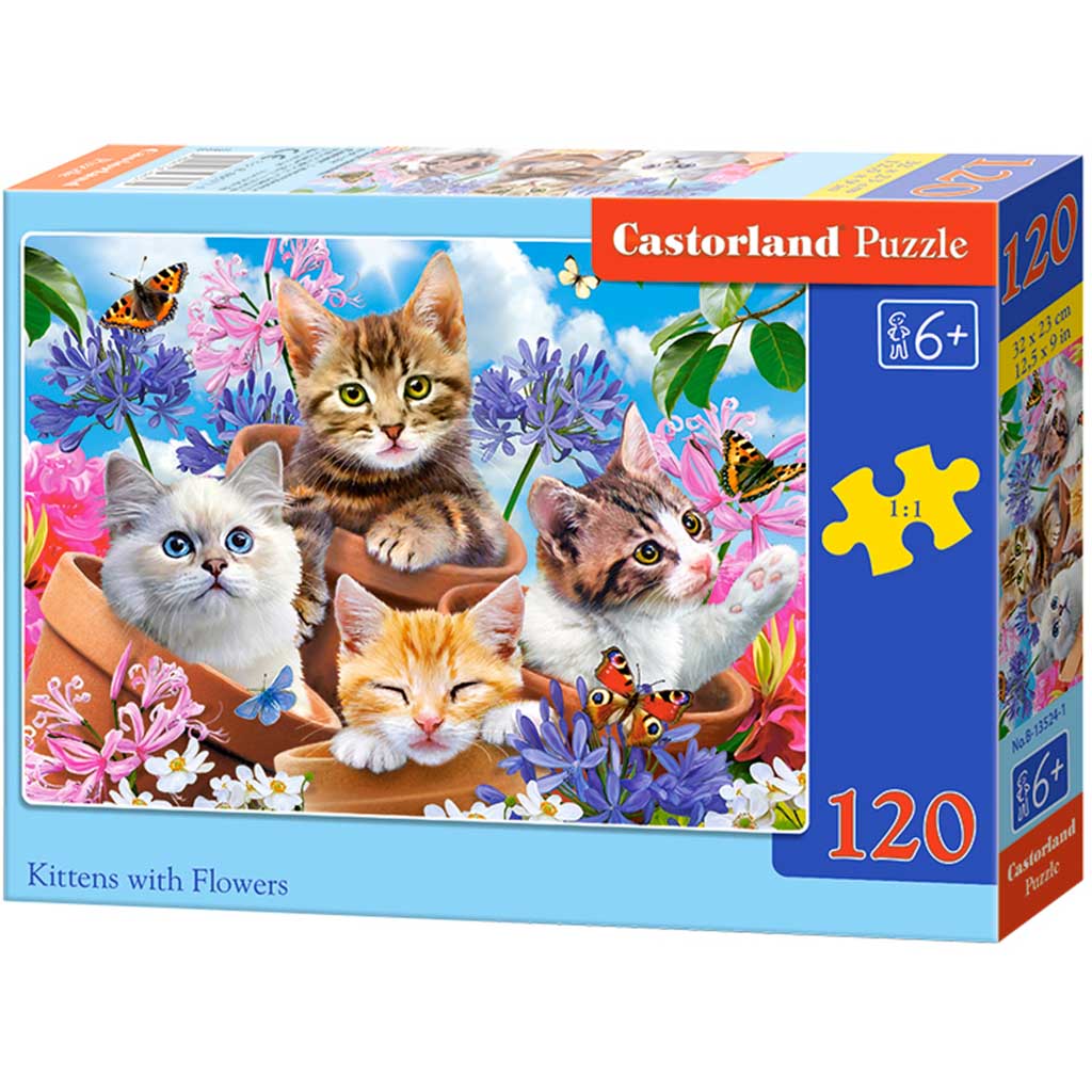 CASTORLAND Dėlionė 120el. Kačiukai su gėlėmis - gaukdaugiau.lt