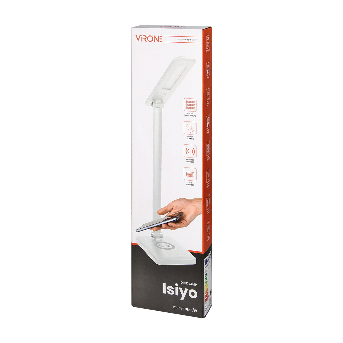 ISIYO LED 7W stalinė lempa su indukcine ir USB įkrovimo jungtimi, 390lm, 3000-4000-6000K, keičiama šviesos spalvos temperatūra ir tamsumo reguliavimo funkcija, balta - gaukdaugiau.lt