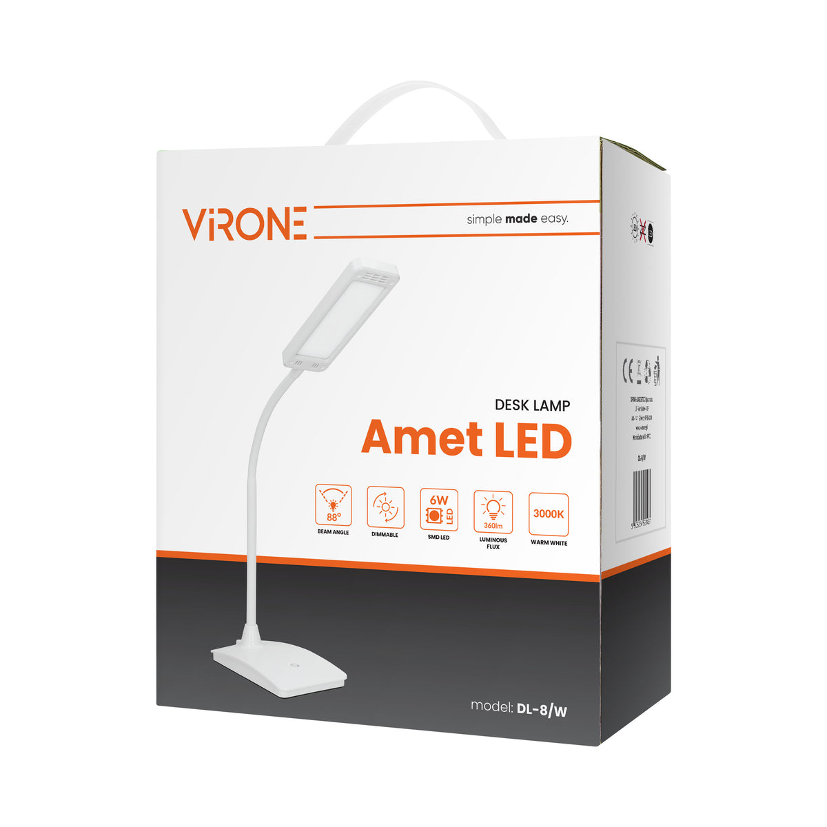 AMET LED DIM 6W, stalinė lempa, 360lm, 3000K, balta, reguliuojamo ryškumo funkcija - gaukdaugiau.lt
