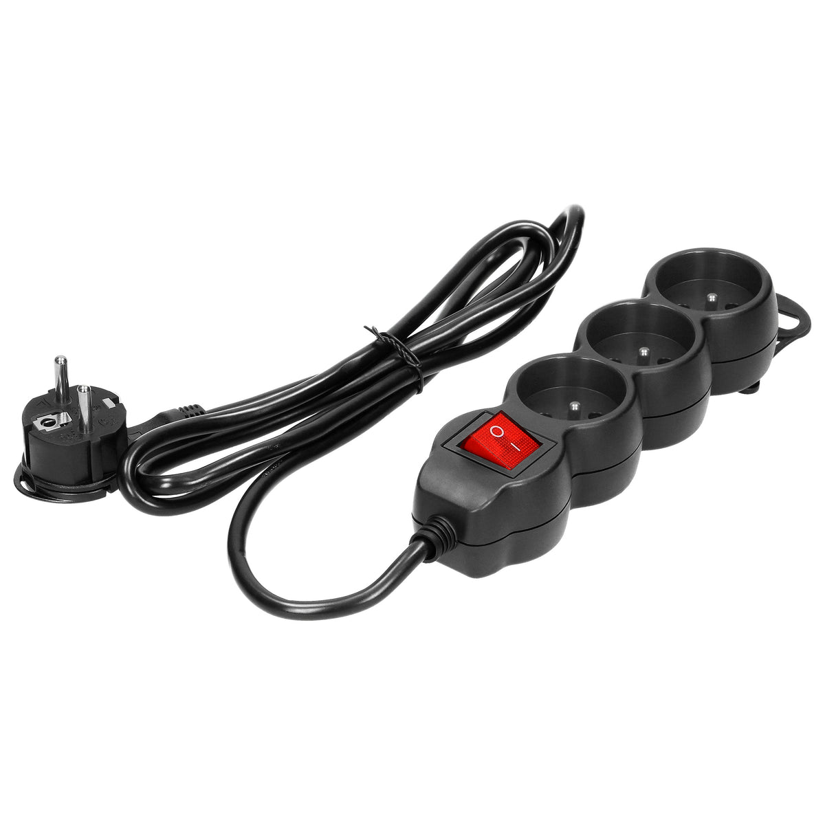 3-išėjimų prailgintuvas su jungikliu, 2P+Z, 1,5 m H05VV-F 3x1,5 mm², Imax=16A, plokščias kištukas, juodas - gaukdaugiau.lt