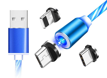 3-in-1 LED Magnetinis Kabelis su Mėlynu Apšvietimu 1m - gaukdaugiau.lt