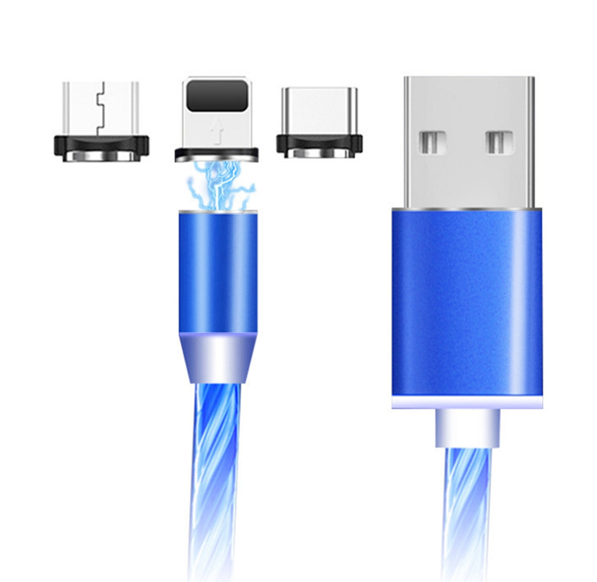 3-in-1 LED Magnetinis Kabelis su Mėlynu Apšvietimu 1m - gaukdaugiau.lt