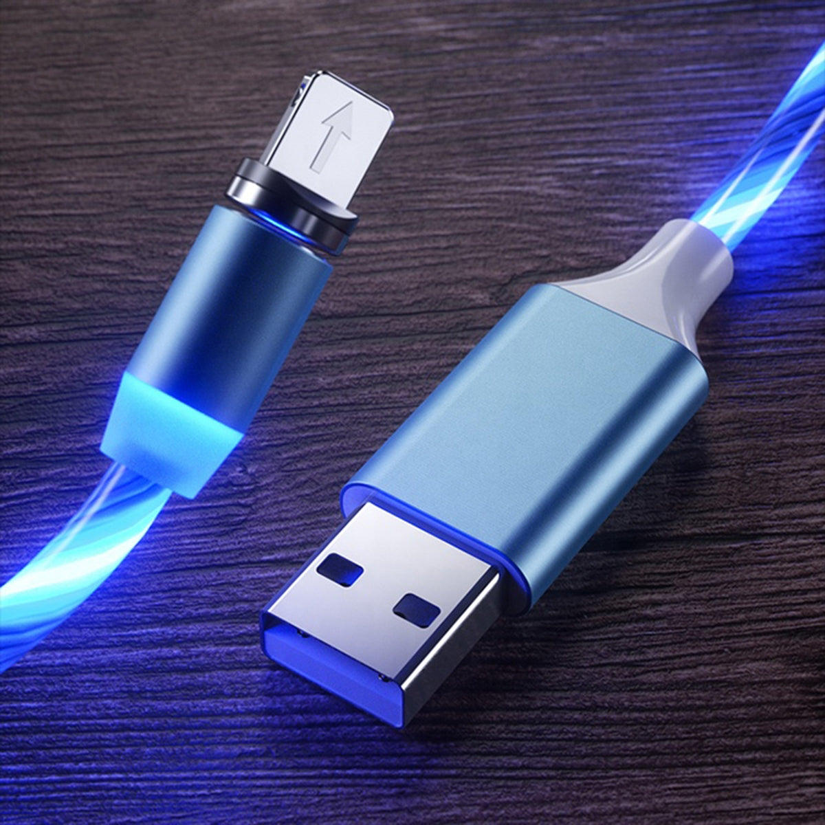 3-in-1 LED Magnetinis Kabelis su Mėlynu Apšvietimu 1m - gaukdaugiau.lt