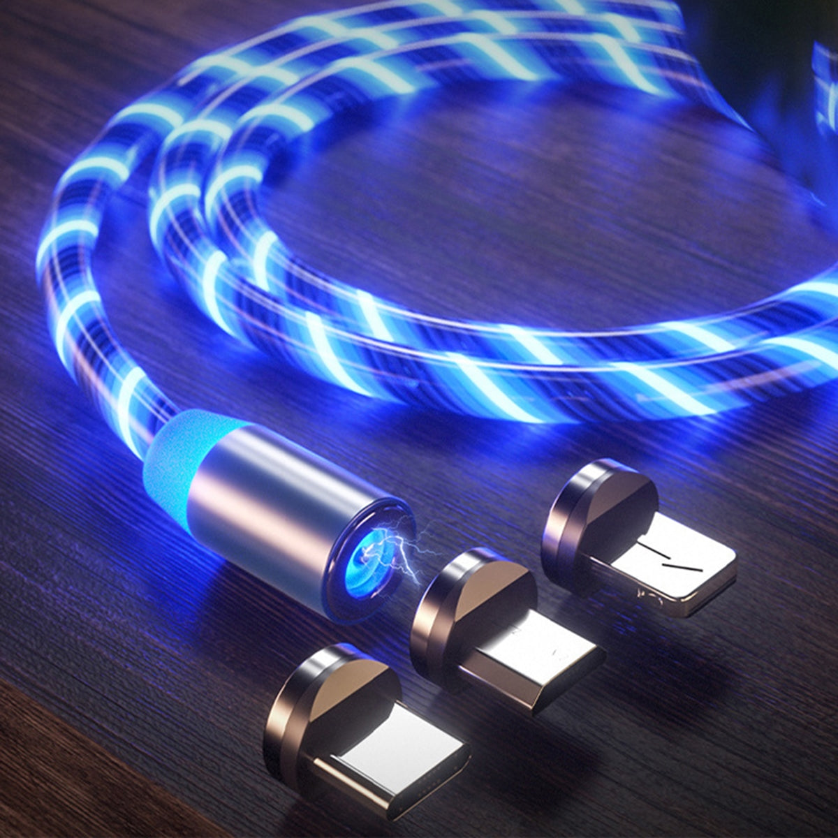 3-in-1 LED Magnetinis Kabelis su Mėlynu Apšvietimu 1m - gaukdaugiau.lt