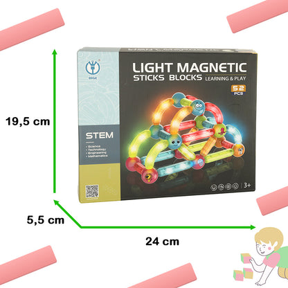 Šviečiančios magnetinės kaladėlės mažiems vaikams 52 elementai