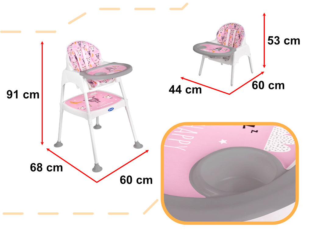 Maitinimo kėdutė taburetė taburetė kėdutė 3in1 rožinė