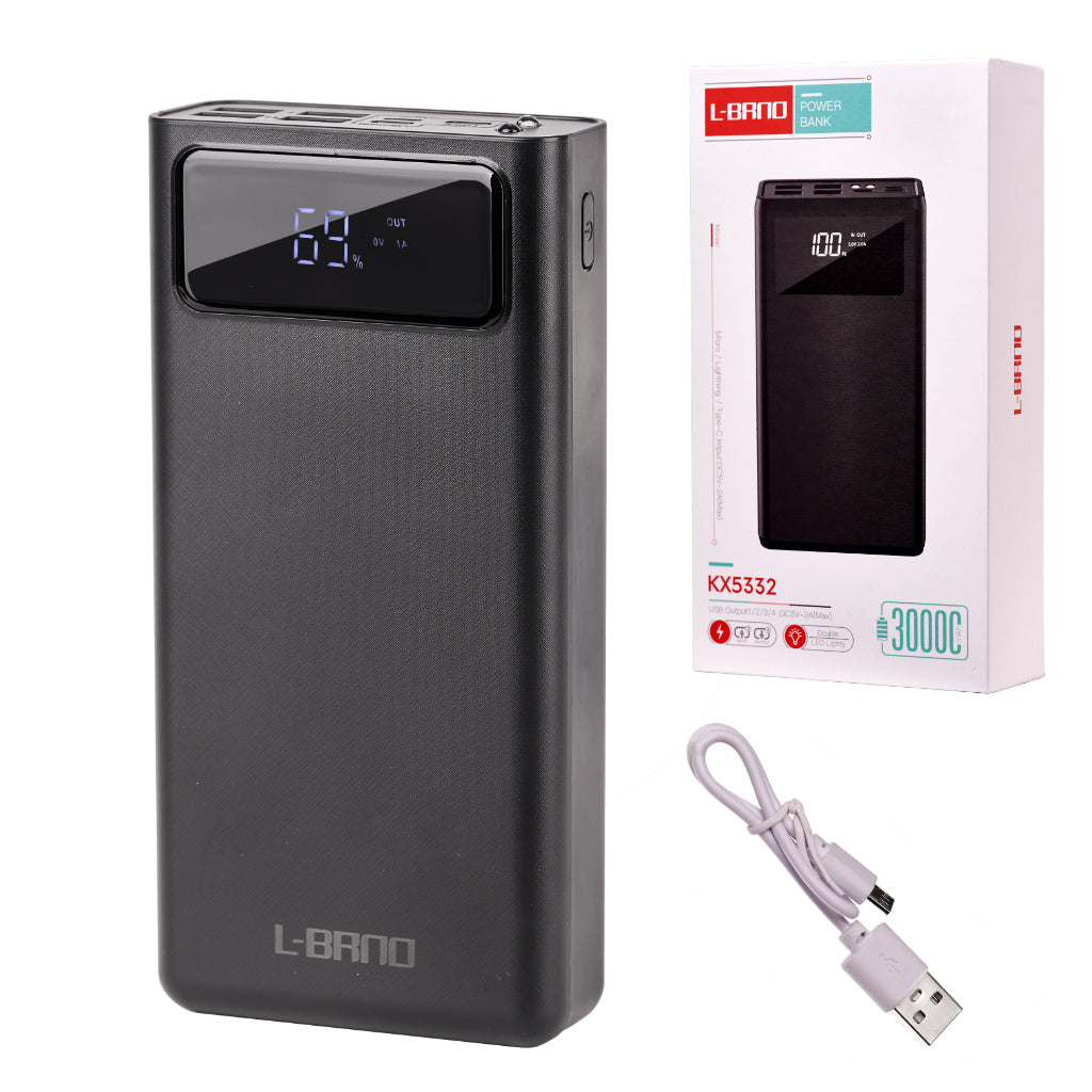 PoLine Power Bank 30000mAh su LED ekranu, juodas