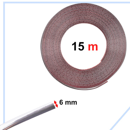 Chromuota dekoratyvinė lipni juostelė automobiliui 15 mm x 15 m