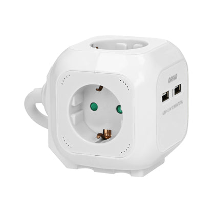 4-išvestis 2P+Z (Schuko) pratęsiklis su 2xUSB įkrovikliu, 1,4 m H05VV-F 3x1,5 mm², baltas - gaukdaugiau.lt