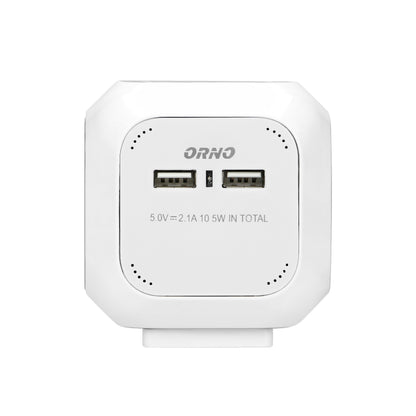 4-išvestis 2P+Z (Schuko) pratęsiklis su 2xUSB įkrovikliu, 1,4 m H05VV-F 3x1,5 mm², baltas - gaukdaugiau.lt