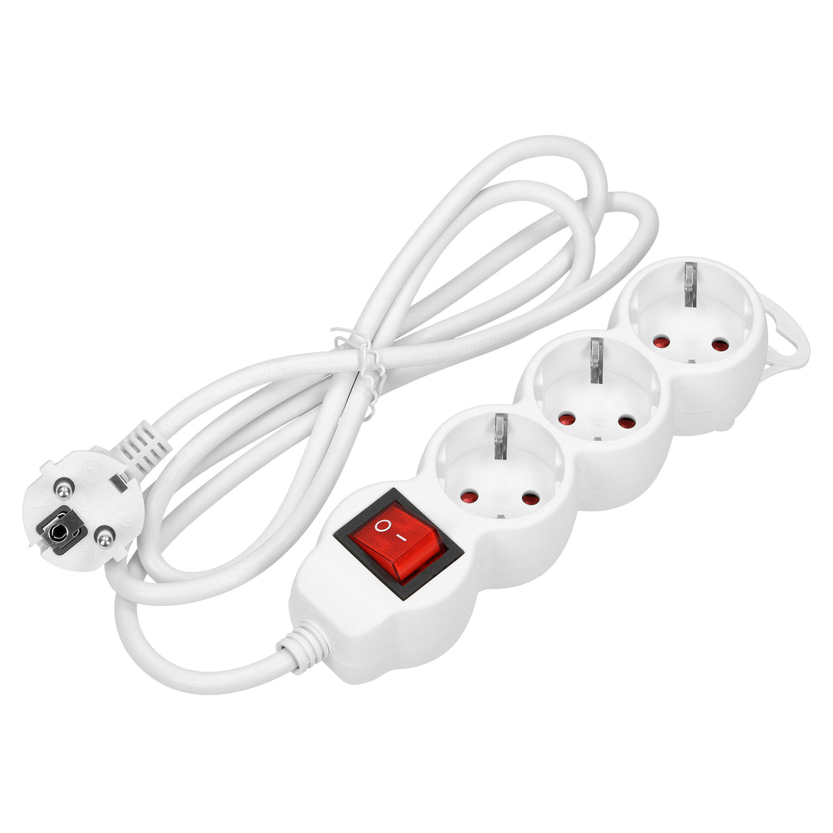 3-išėmimo rozetės laidininkas 2P+Z (schuko), su jungikliu, 3m H05VV-F 3x1,0mm², Imax=10A, baltas - gaukdaugiau.lt