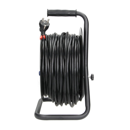 Būgninis prailginimo laidas, 4 lizdai 2P+Z (schuko), PVC laidas H05VV-F 3x1,5mm², ilgis - 50m, FIKSUOTI LIZDAI, terminis jungiklis, srovės taktų uždangos. - gaukdaugiau.lt