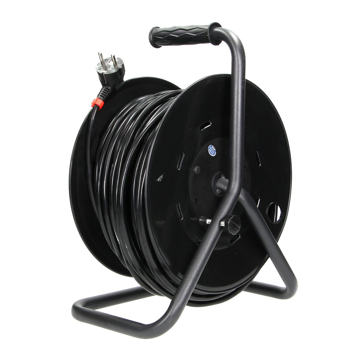 Būgninis prailginimo laidas, 4 lizdai 2P+Z (schuko), PVC laidas H05VV-F 3x1,5mm², ilgis - 50m, FIKSUOTI LIZDAI, terminis jungiklis, srovės taktų uždangos. - gaukdaugiau.lt