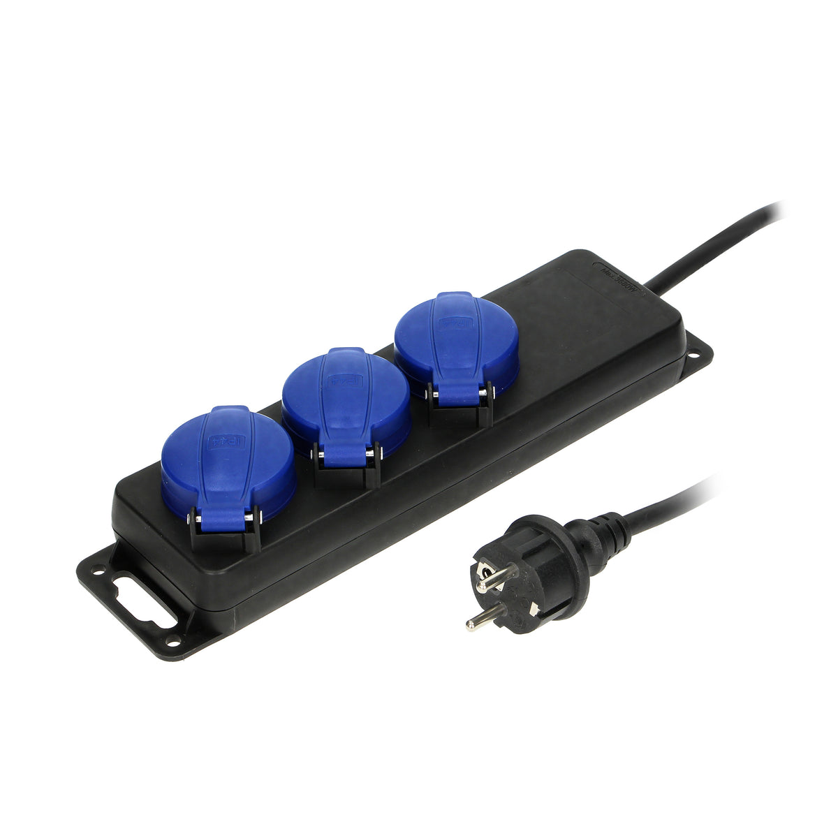 Dirbtuvinis atsparų šlakams pratęsiklis IP44, 3 lizdai 2P+Z (schuko) IP44, guminias laidais, H05RR-F 3x1,5mm², ilgis 5m - gaukdaugiau.lt