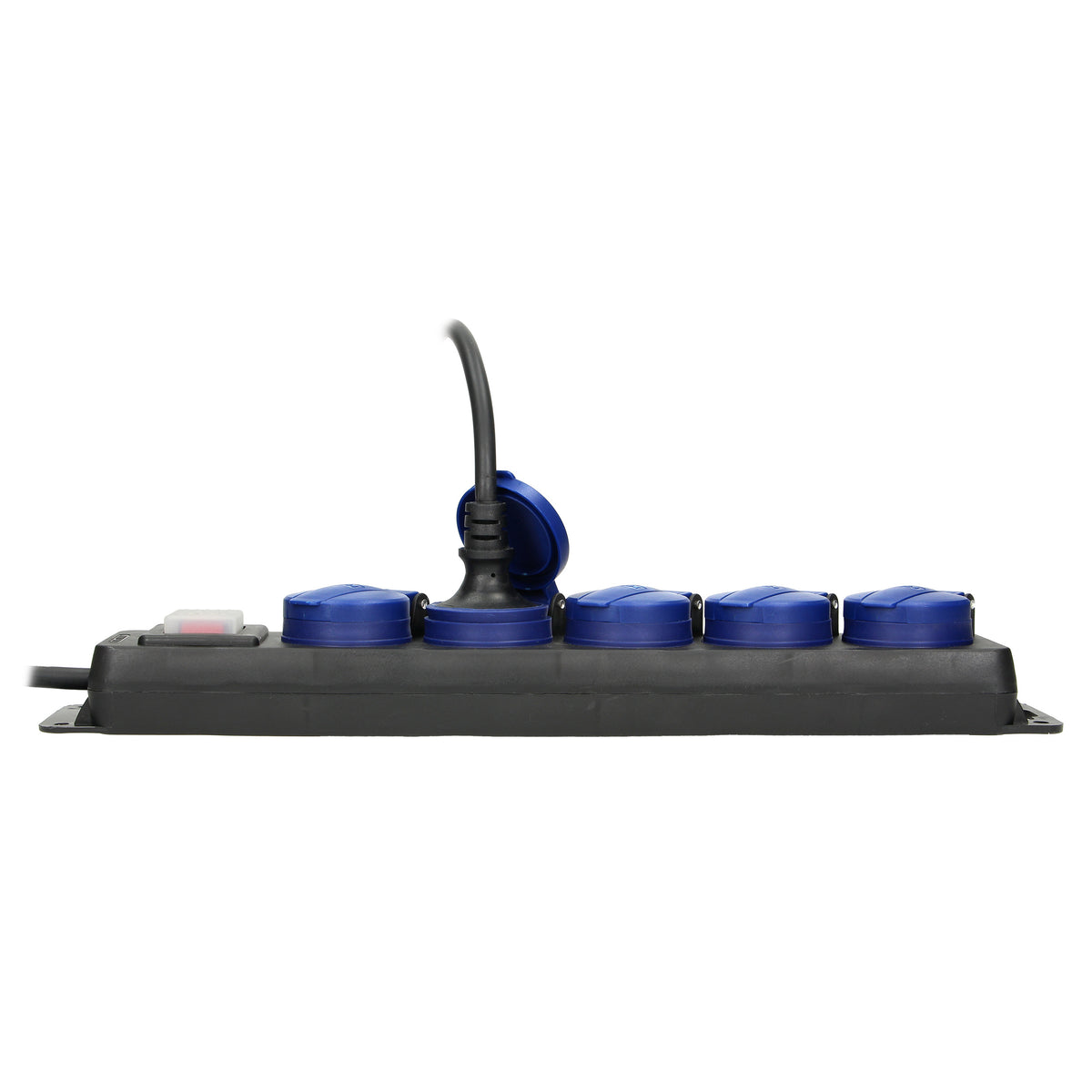 Dirbtuvių pratęstuvas su atjungikliu, atsparus įšlakoms, 5 lizdai 2P+Z (schuko), IP44, guminiu laidu, H05RR-F 3x1,5mm², ilgis 5m - gaukdaugiau.lt