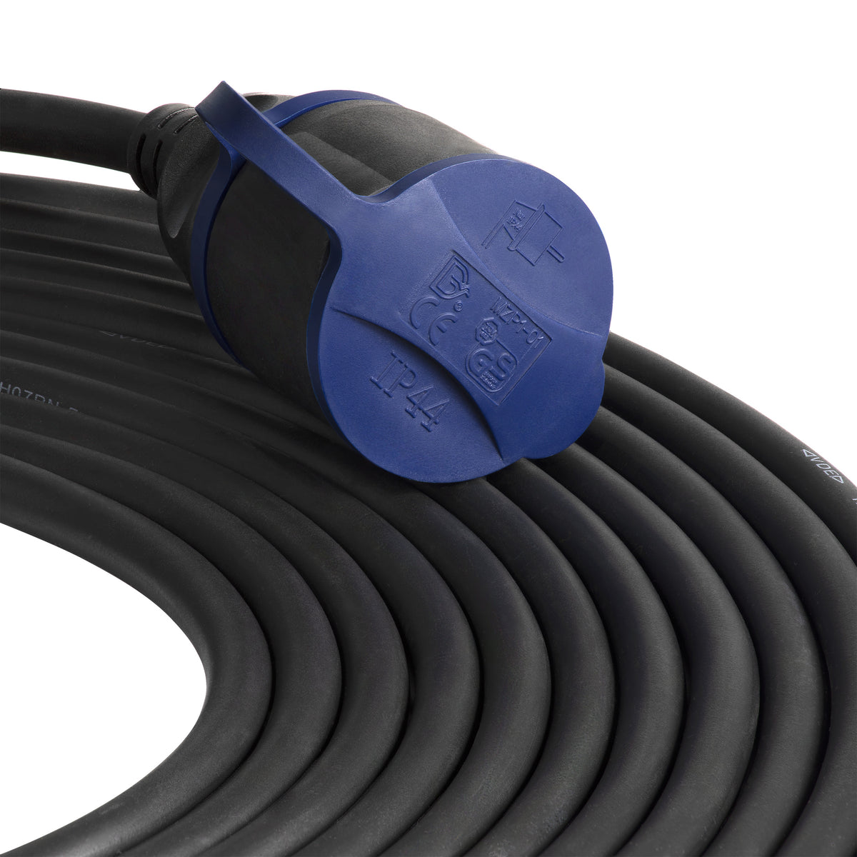 Dirbtuvinis atsparus įšlakoms pratęsiklis IP44, 1x2P+Z (schuko) 30m, alyvai atsparus guminias laidas H07RN-F 3x1,5mm², 230VAC/16A - gaukdaugiau.lt