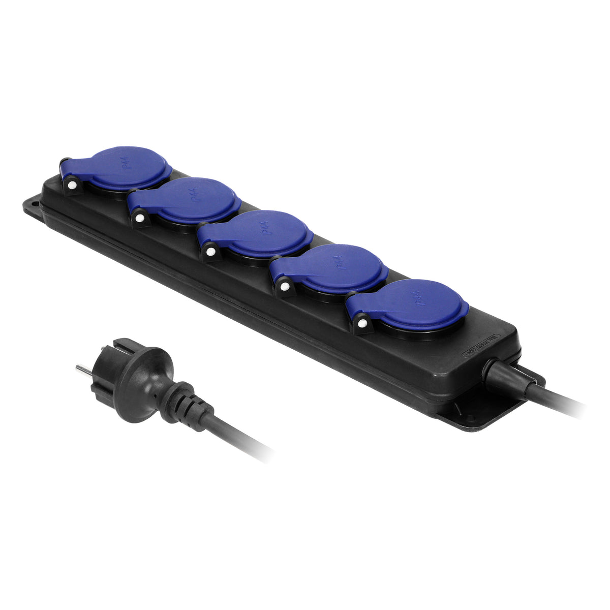 Dirbtuvinis pratęstuvas, apsaugotas nuo dulkių ir vandens IP44, 5 lizdai 2P+Z IP44, guminiu laidu, H05RR-F 3x1,5mm², ilgis 3m - gaukdaugiau.lt