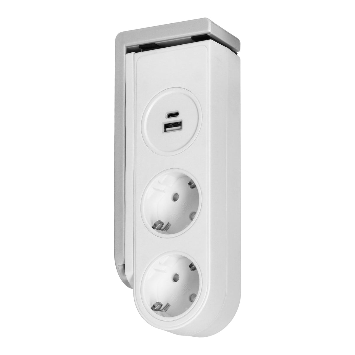 Stalinio tipo Schuko maitinimo juosta su USB įkrovikliu ir spyruokliniu tvirtinimo spaustuku - gaukdaugiau.lt