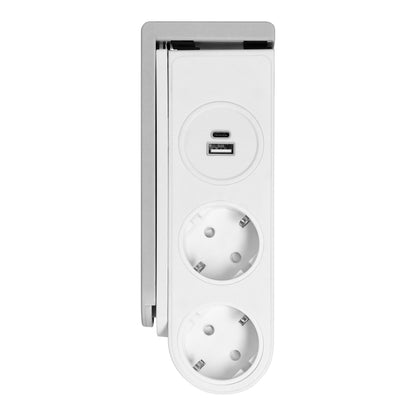 Stalinio tipo Schuko maitinimo juosta su USB įkrovikliu ir spyruokliniu tvirtinimo spaustuku - gaukdaugiau.lt