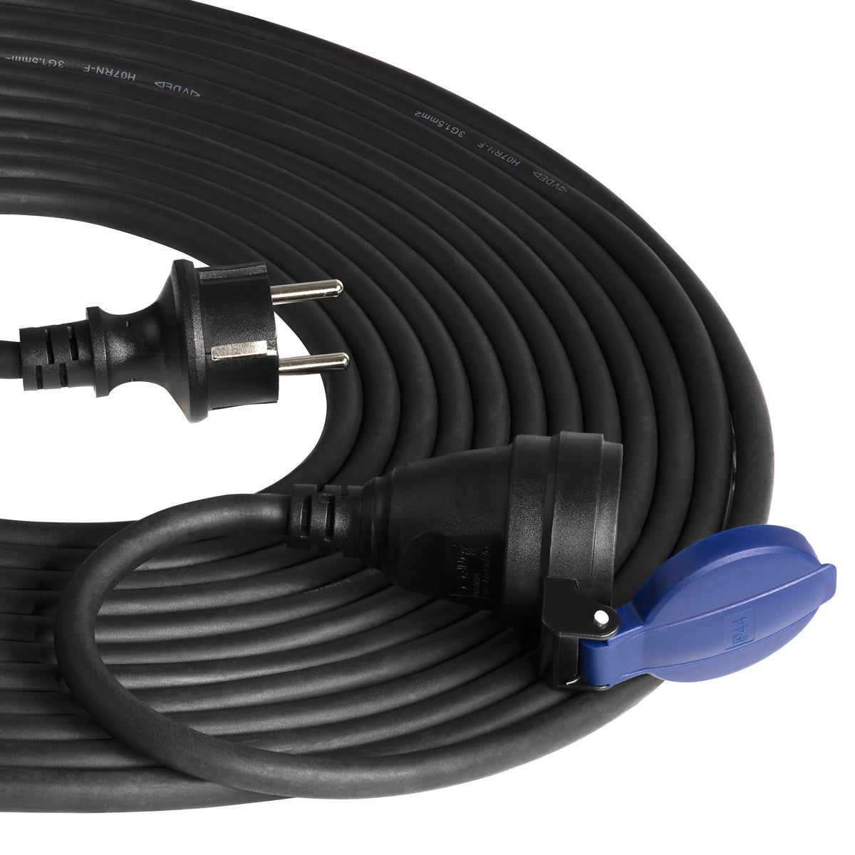 Dirbtuvinis atsparus įšlakoms pratęsiklis IP44, 1x2P+Z 20m, alyvai atsparus guminias laidas H07RN-F 3x1,5mm², 230VAC/16A - gaukdaugiau.lt