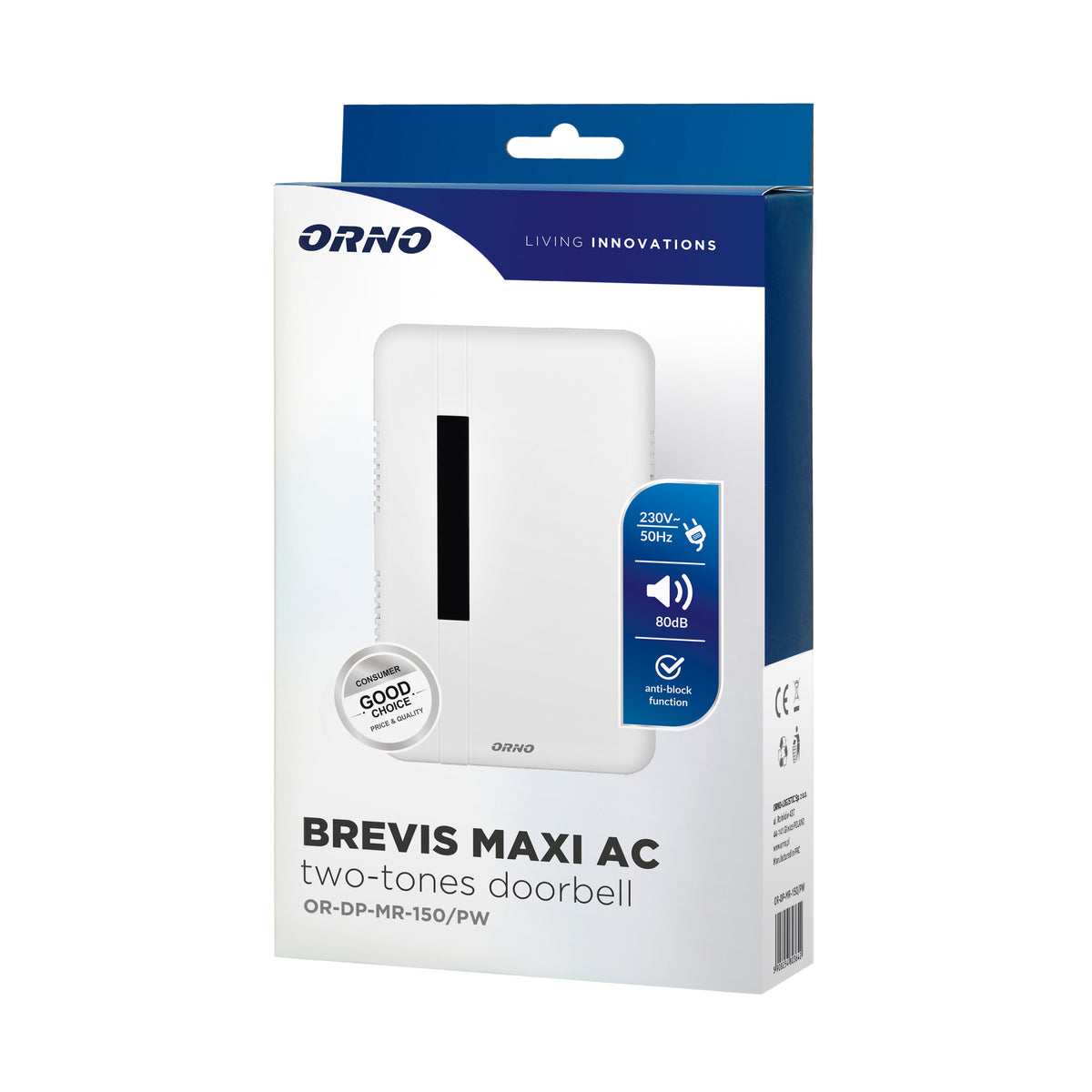 Elektromechaninis dvigarsis skambutis BREVIS MAXI AC, 230V, sniego baltos spalvos - gaukdaugiau.lt