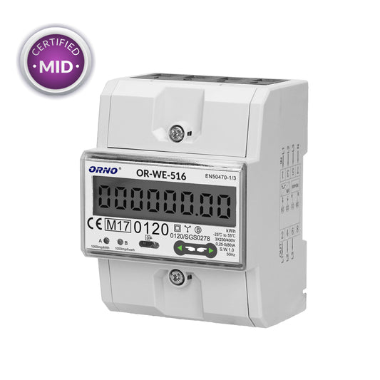 3 fazų elektros energijos skaitiklis, 80A, RS-485 prievadas, MID, 3 moduliai, DIN TH-35mm - gaukdaugiau.lt