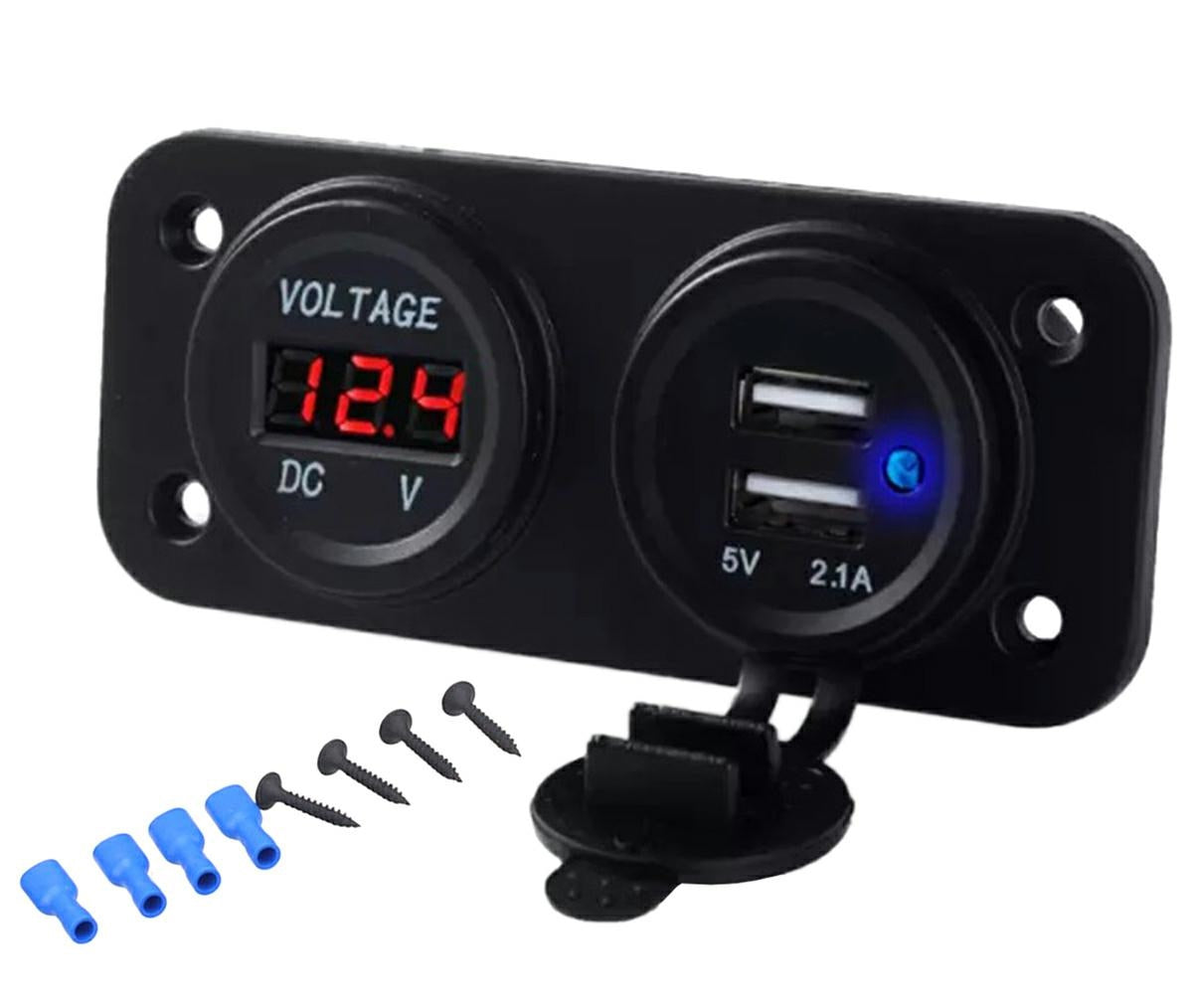 2XUSB Lizdas su Voltmetru Automobiliams ir Motociklams - gaukdaugiau.lt