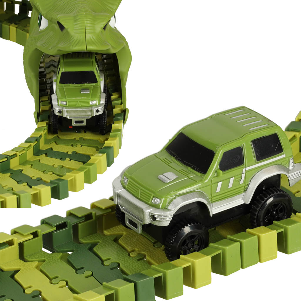 Lenktynių trasa dinozaurai automobiliai 240 elementų - gaukdaugiau.lt