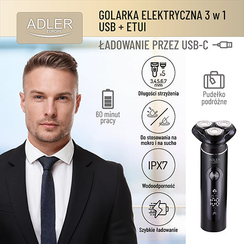 3-in-1 elektrinis skustuvas - USB + dėklas - gaukdaugiau.lt