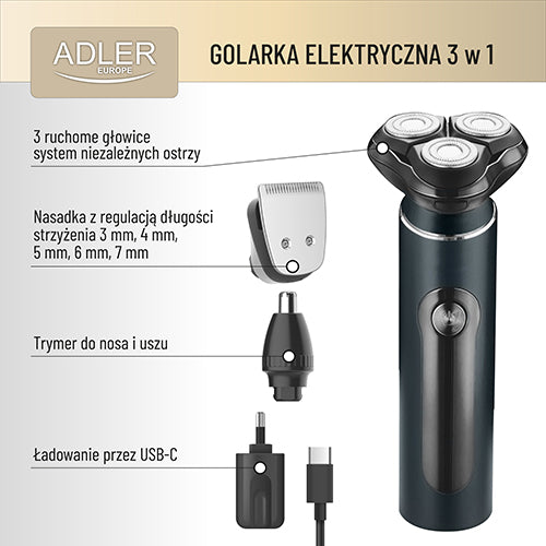 3-in-1 elektrinis skustuvas - USB + dėklas - gaukdaugiau.lt