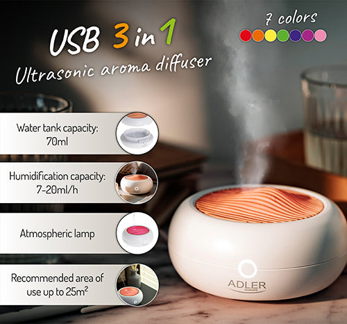 Ultragarsinis kvapų difuzorius usb 3v1 - gaukdaugiau.lt