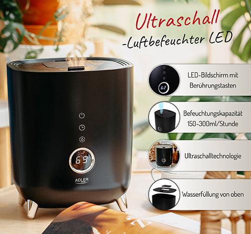 AD 7972 juodas Ultragarsinis drėkintuvas su led apšvietimu - gaukdaugiau.lt