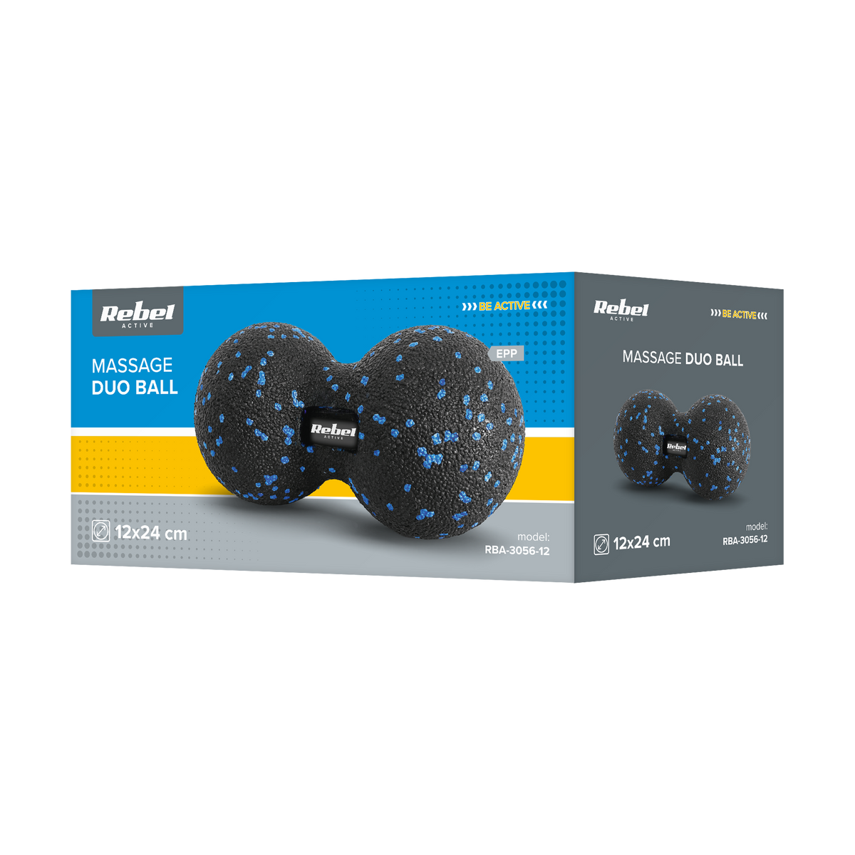 Dvigubas masažinis kamuolys Duoball, 12 cm, juodos ir mėlynos spalvos, medžiaga EPP, PremiumLine ACTIVE - gaukdaugiau.lt