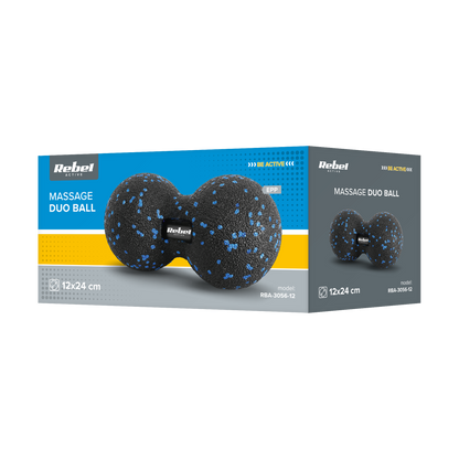 Dvigubas masažinis kamuolys Duoball, 12 cm, juodos ir mėlynos spalvos, medžiaga EPP, PremiumLine ACTIVE - gaukdaugiau.lt