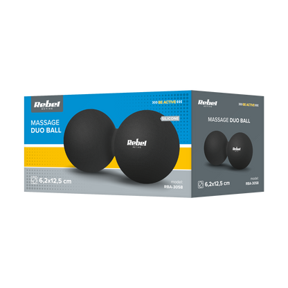 Duoball dvigubas masažinis kamuoliukas 6,2 cm, spalva juoda, medžiaga silikonas, PremiumLine ACTIVE - gaukdaugiau.lt