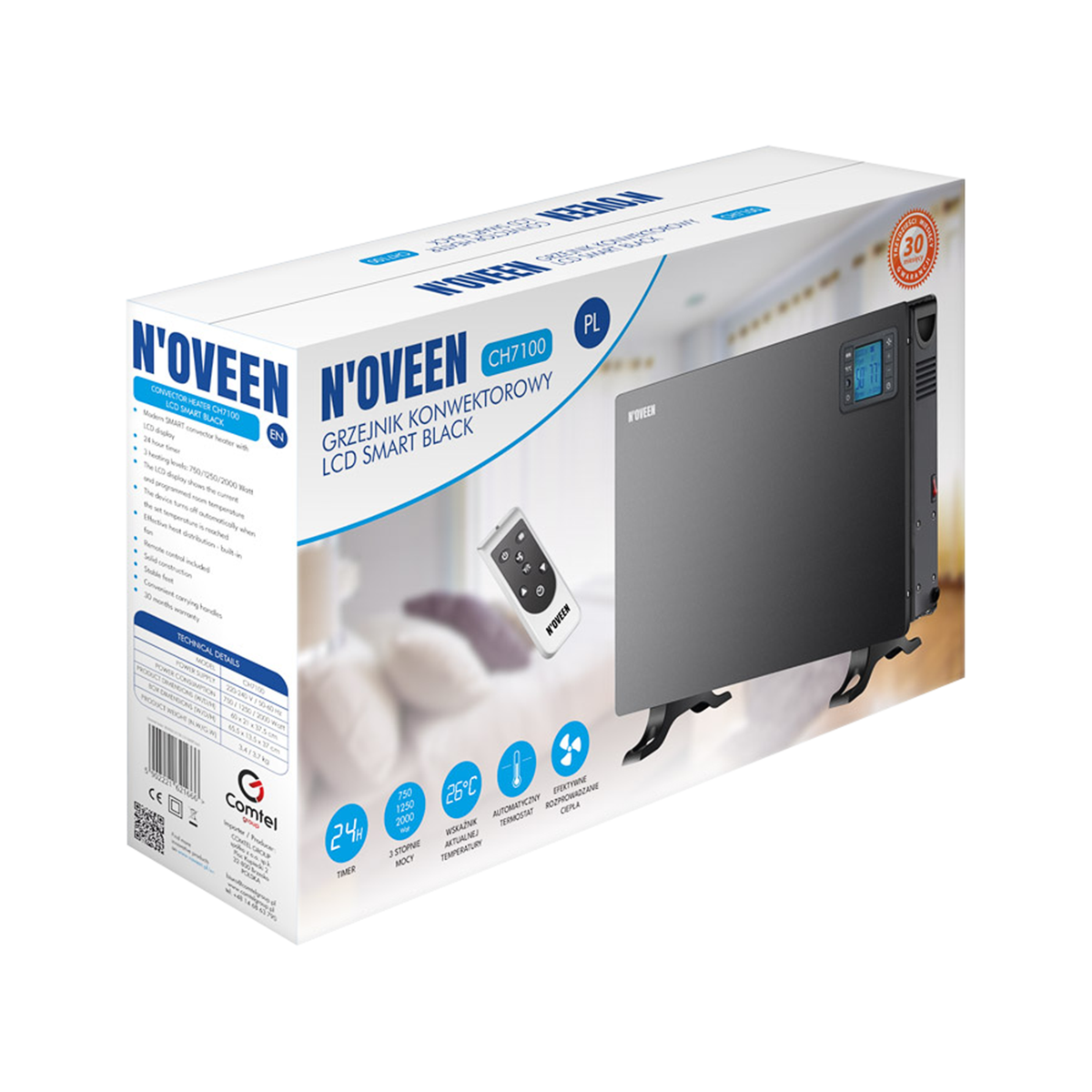 Šildytuvas konvektorius LCD SMART BLACK N'OVEEN - gaukdaugiau.lt