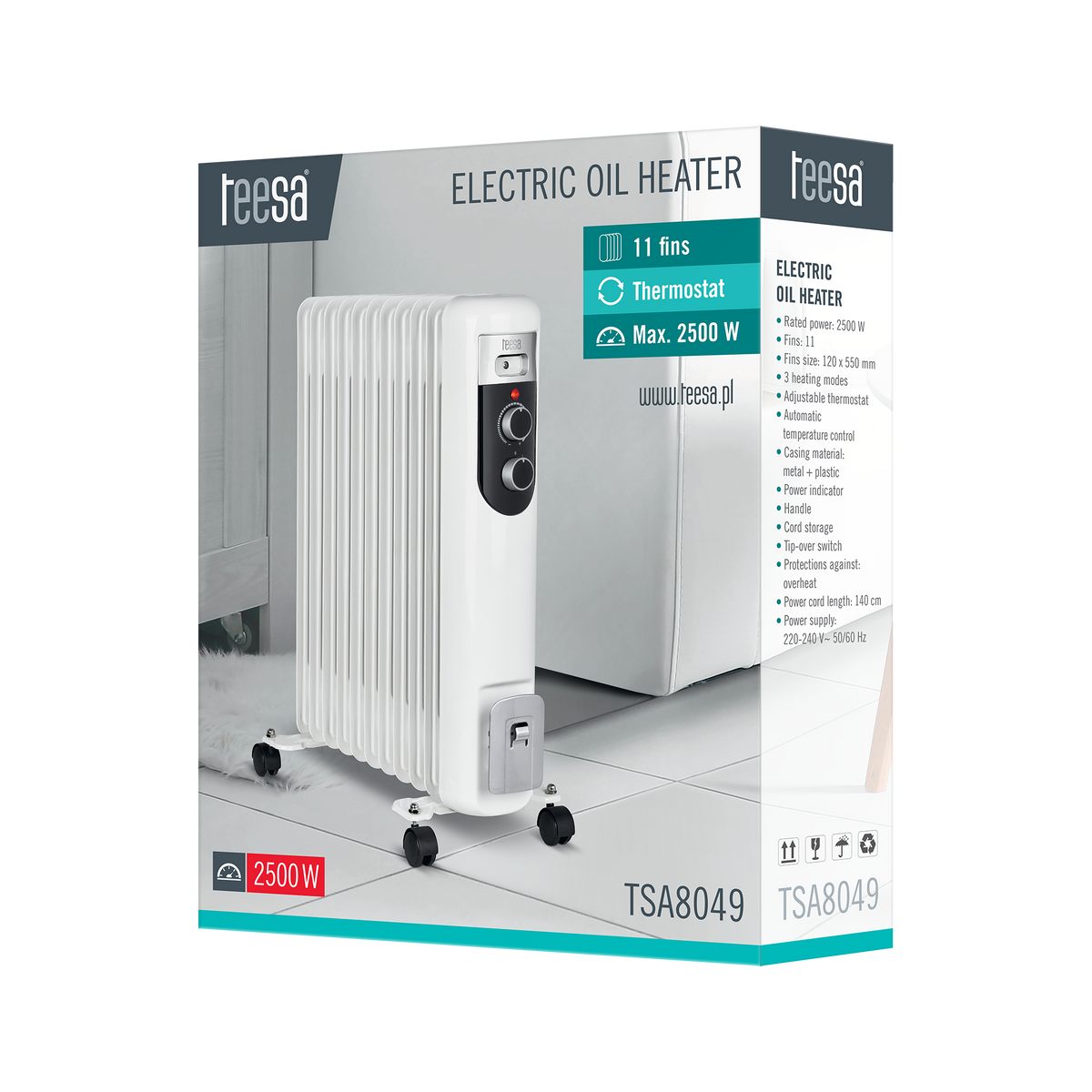 Alyvinis radiatorius PremiumLine 2500W, 11 briaunų - gaukdaugiau.lt