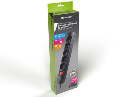 Maitinimo juosta PremiumLine PowerGuard + 1,8 m juoda (5 lizdai) - gaukdaugiau.lt
