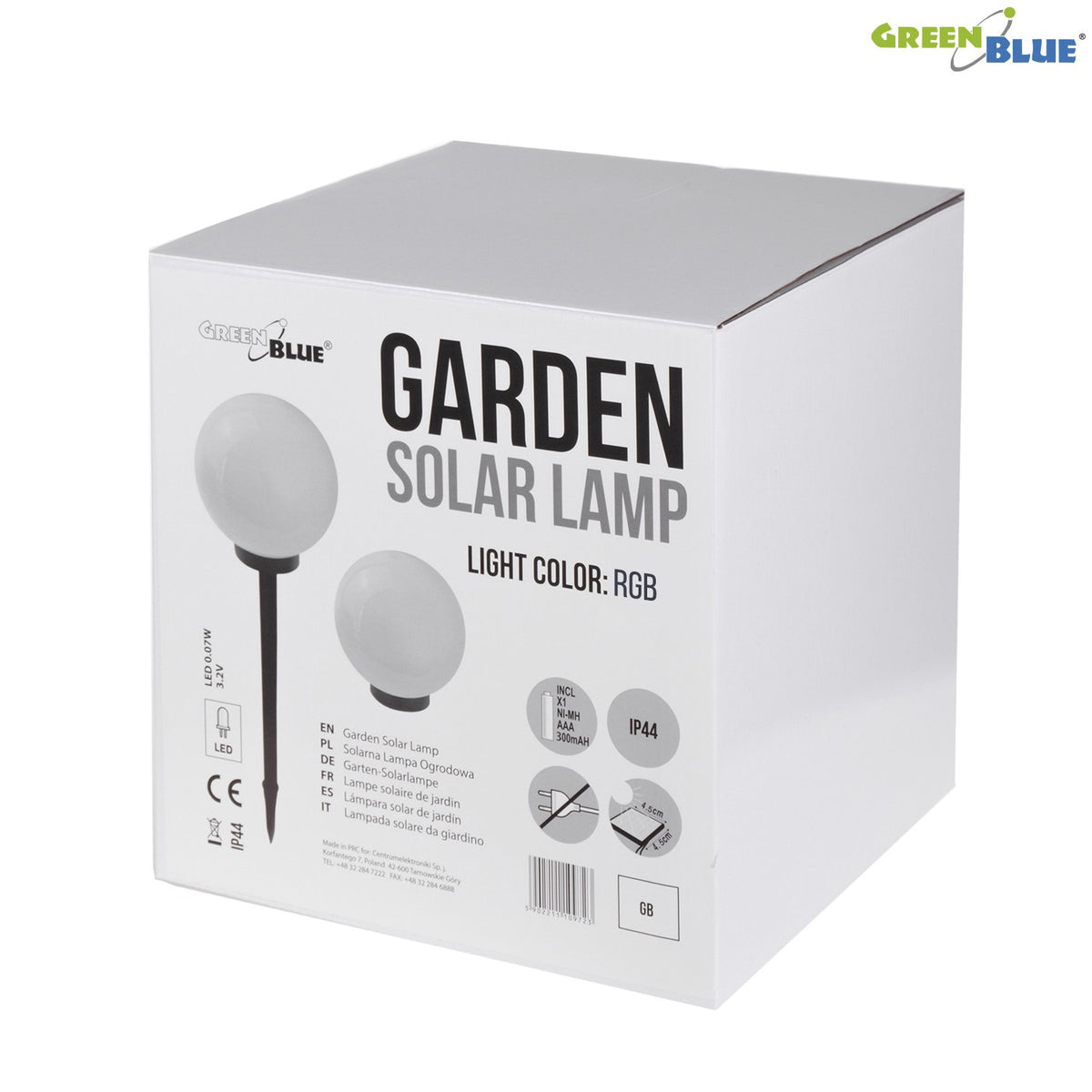 Saulės lempa PremiumLine, laisvai stovinti, sodo, rutulys 25x25x58cm, RGB LED, GB165 - gaukdaugiau.lt