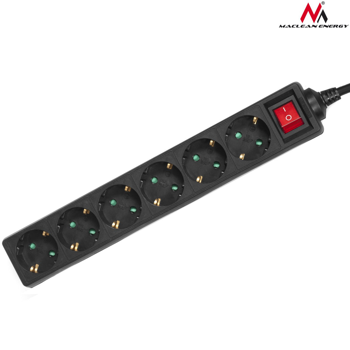 PremiumLine maitinimo juosta, 6 lizdų pratęsiklis, su jungikliu, juodos spalvos, vokietiško tipo, 3500W, 1,4 m, MCE189G - gaukdaugiau.lt