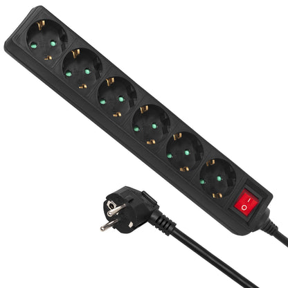 PremiumLine maitinimo juosta, 6 lizdų pratęsiklis, su jungikliu, juodos spalvos, vokietiško tipo, 3500W, 1,4 m, MCE189G - gaukdaugiau.lt