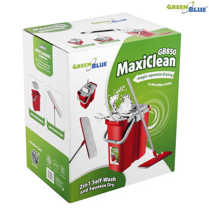 Plokščias šluostas su kibiru ir išspaudžiamuoju PremiumLine, du mikrofibros HQ įdėklai, 8L talpa, MaxiClean GB850 - gaukdaugiau.lt