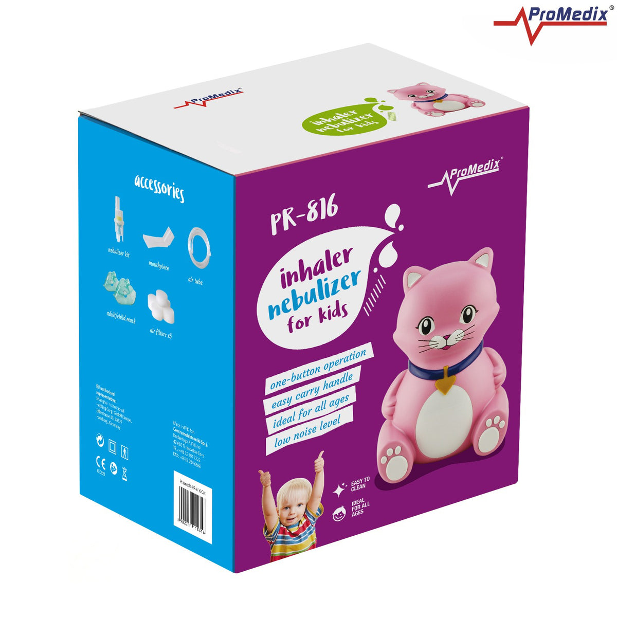 Vaikų inhalatorius katinas PremiumLine, purkštuko komplektas, kaukės, filtrai, PR-816 - gaukdaugiau.lt