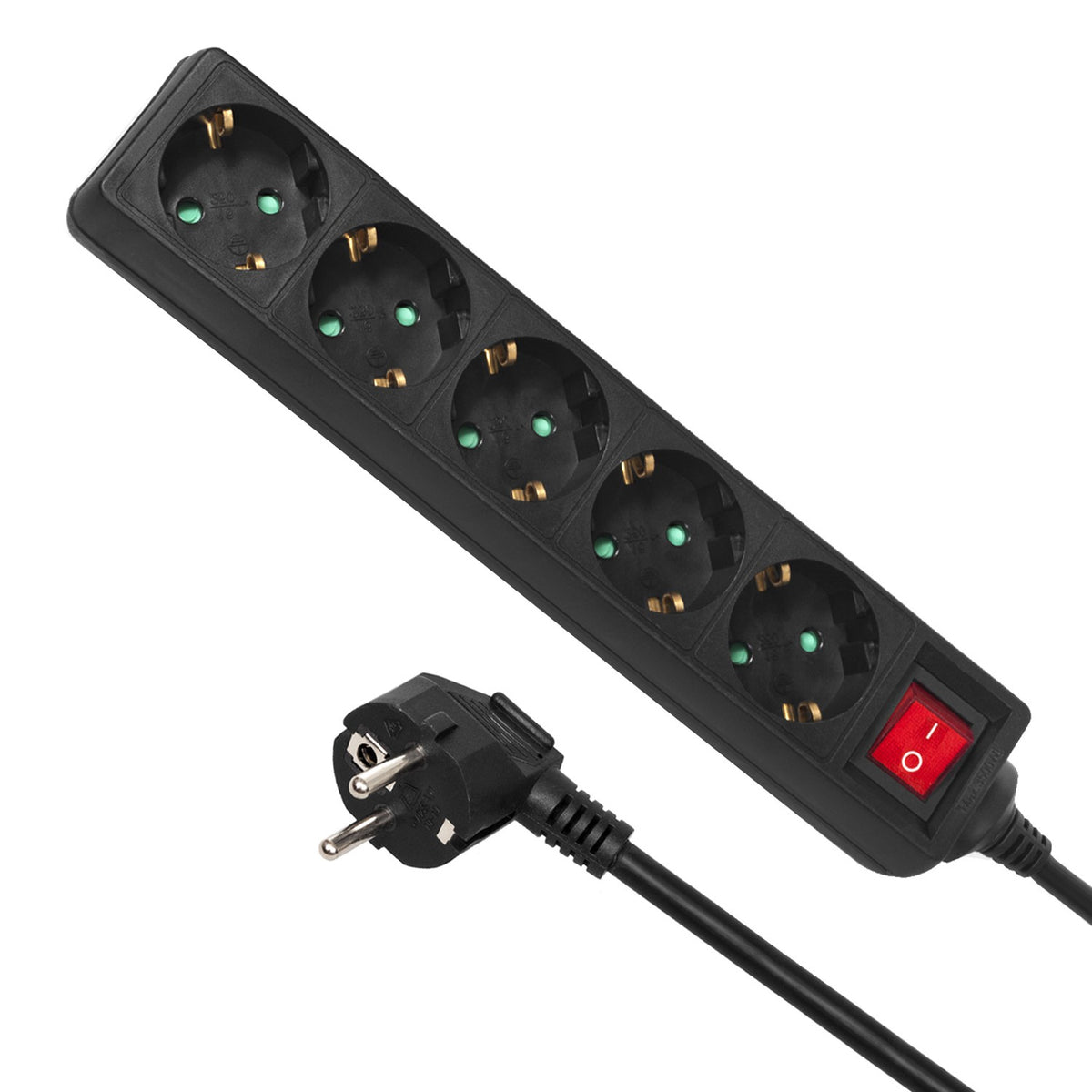Macleen maitinimo juosta, 5 lizdų prailgintuvas, su jungikliu, juoda, vokietiško tipo, 3500W, 1,4 m, MCE226G - gaukdaugiau.lt
